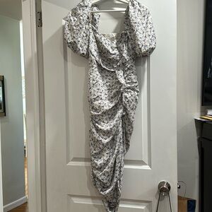 Purple and white floral midi dress